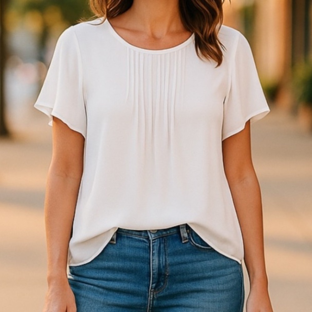 NWT CeCe Ecru cream Pleated Blouse with Relaxed Fit Womens Sz XL | MSRP $74.00